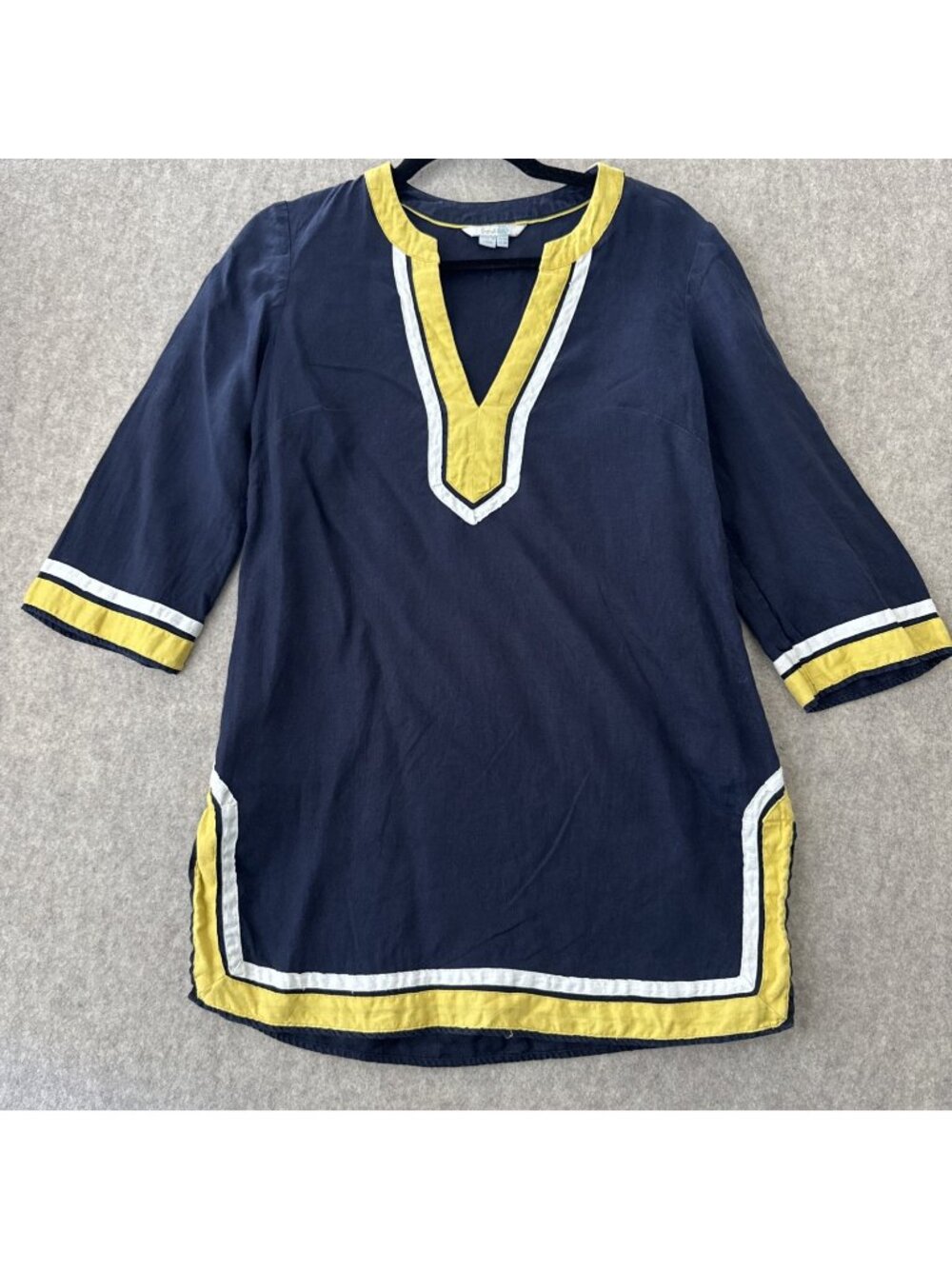 Boden Cleo Tunic Top Womens 4 Navy Linen V Neck Short Sleeve